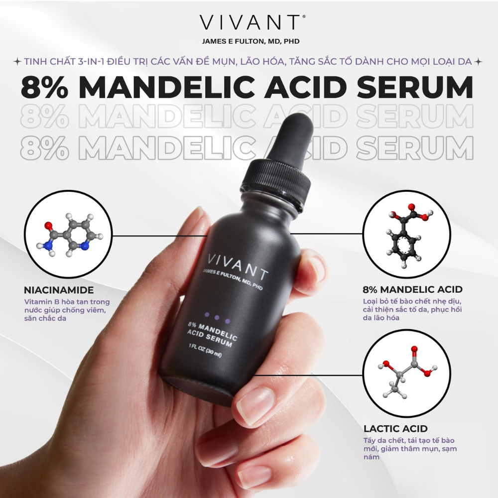 Thành phần chính của Tinh chất sáng da đều màu 3-in-1 Vivant Skincare 8% Mandelic Acid Serum (Level I)
